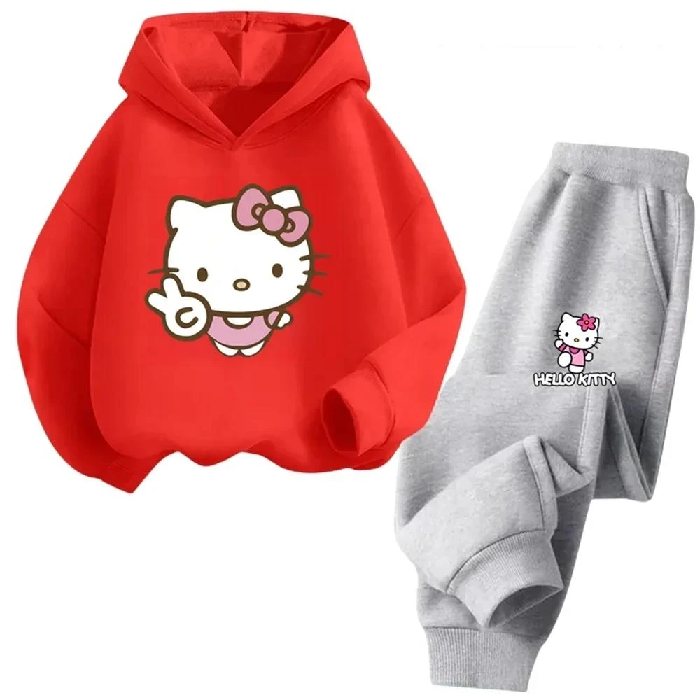 thumbnail image 1 of Traje deportivo de ocio para niñas de 3 a 14 años de Hello Kitty, serie de dibujos animados Kawaii, moda de otoño e invierno, 1 of 5