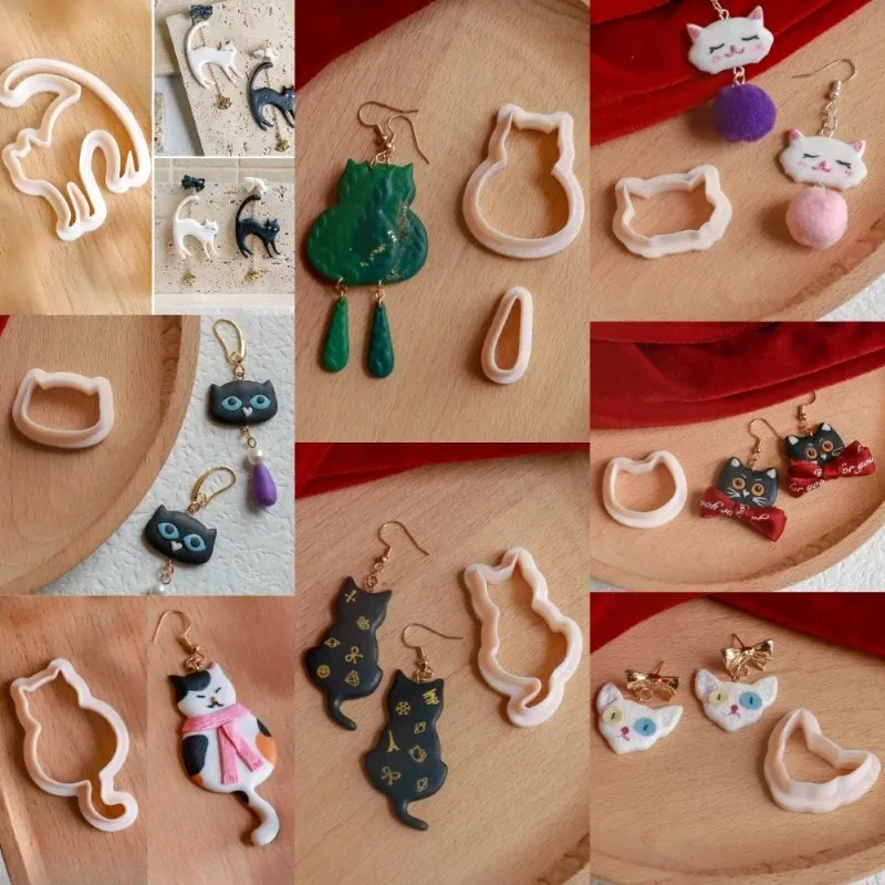 Polymer Clay Cutters Cartoon Cat Shaped Cute Kitten Eaglet Earring Dangle Clay Cutting Die DIY Jewelry Pendant Making Tools