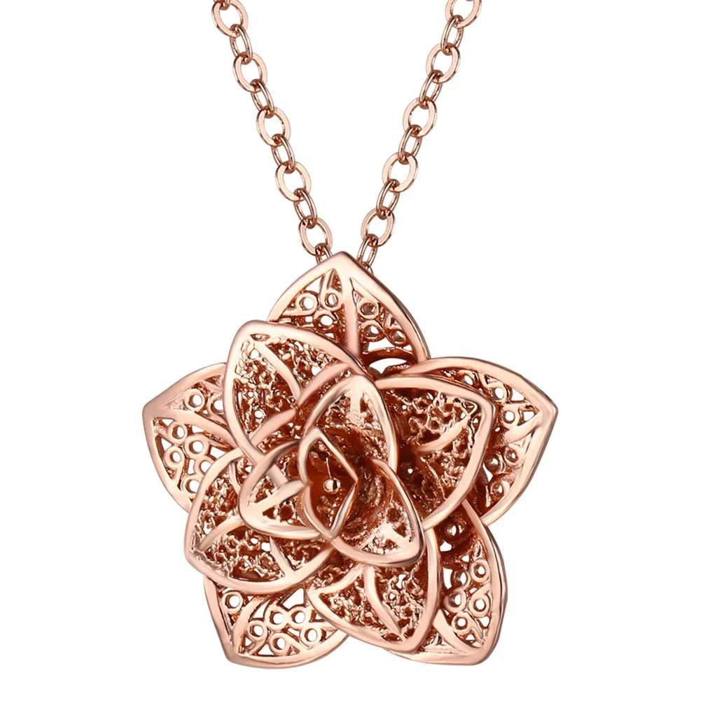 

ChainsPro Rose Necklaces for Women 3D Hollow Out Flower Layers P822 QC24