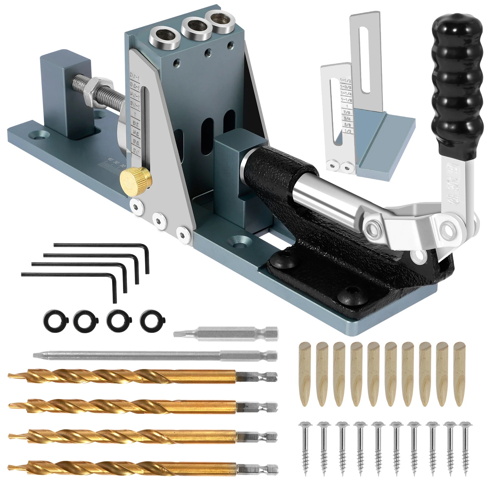 

Pocket Hole Jig Kit Adjustable Aluminum Alloy Pocket Screw Jig Drill Guide Multifunctional Woodworking Dowel Jig Kit Precise