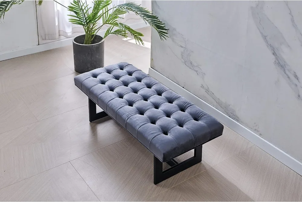 

Tufted Kids Ottoman, Upholstered Bedroom Benches, Vegan Leather Footrest Stool Accent Bench, for Living Room End of Bed Dark