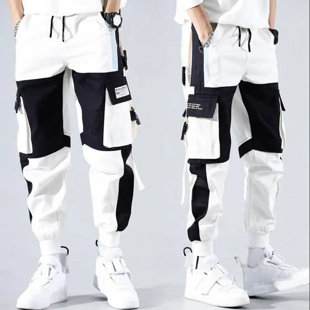 

Men Cargo Pants Men's Cargo Pants with Multi Pockets Buckle Decor Loose Fit Deep Crotch Mid Waist Hip Hop Streetwear for Warmth