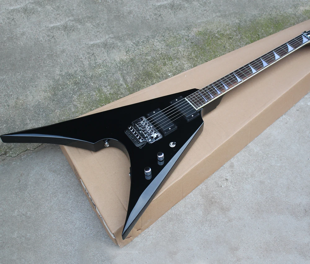 6 Strings Black V Electric Guitar with Tremolo Bar,Rosewood Fretboard