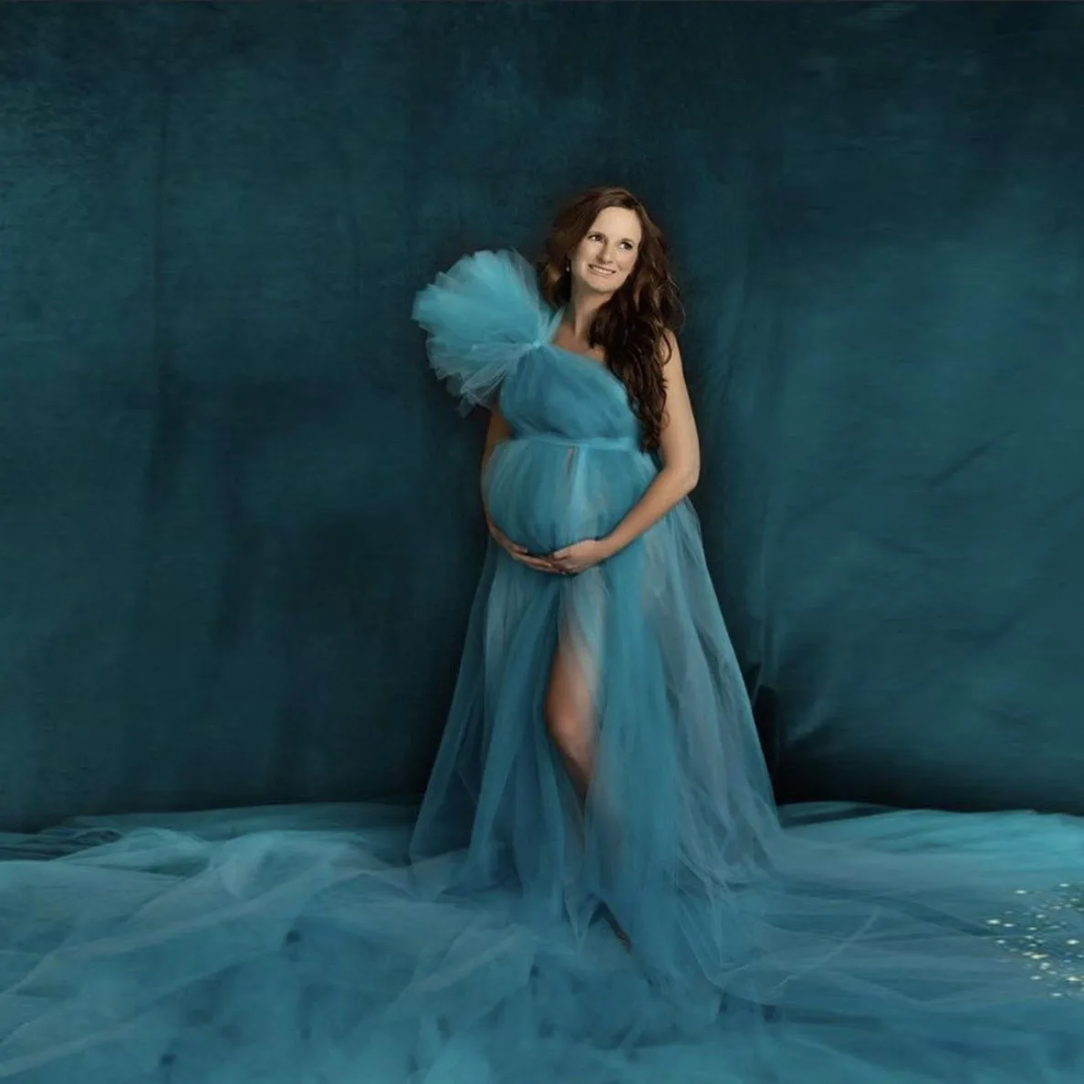 Photography Maternity Dresses Teal Blue Tulle Dress For Baby Shower
