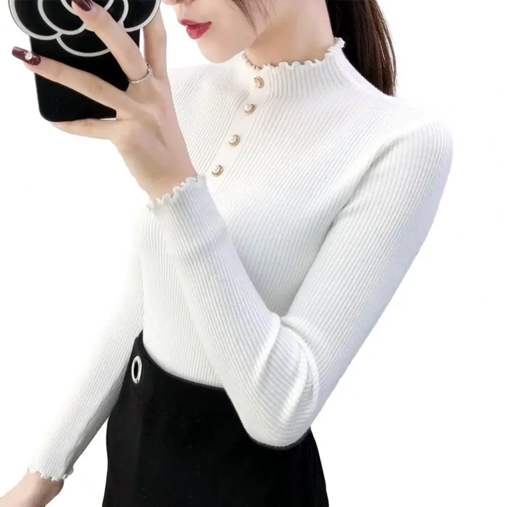 

Autumn Women Sweater Top Half High Collar Slim Fit Knitted Long Sleeve Solid Color Elastic Pullover Lady Blouse Bottoming Top