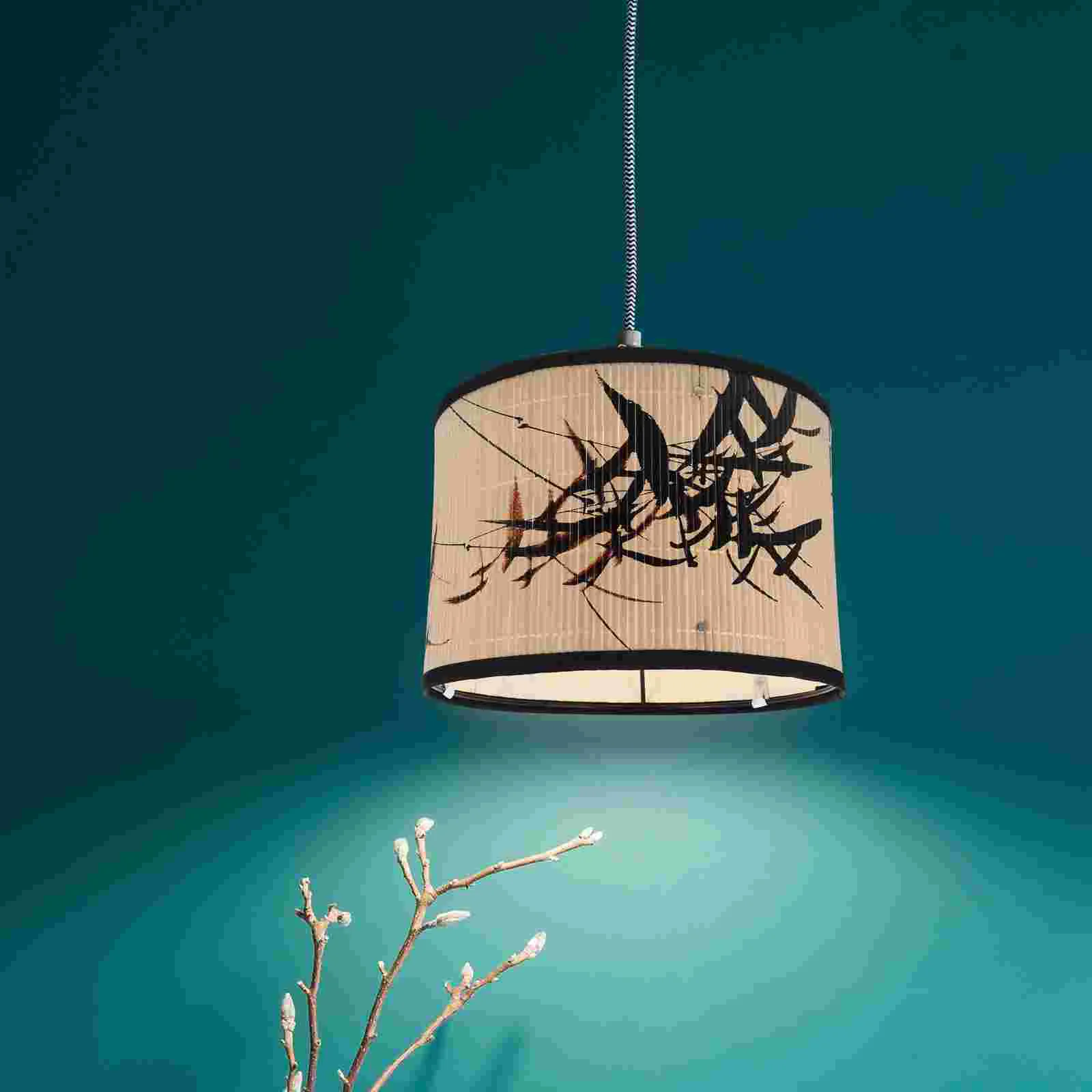 

Hanging Printed Retro Style Folk House Decoration Chandelier Lampshade Bamboo Lighting Crafts Iron