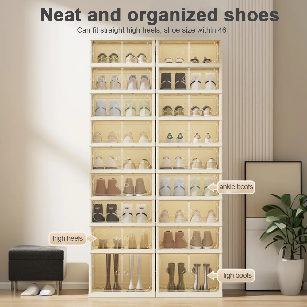 Large Size Shoe Rack Foldable with Lids Stackable Shoe Rack Organizer Portable Shoe Rack Stackable Sneaker Storage Shoe Cabinet