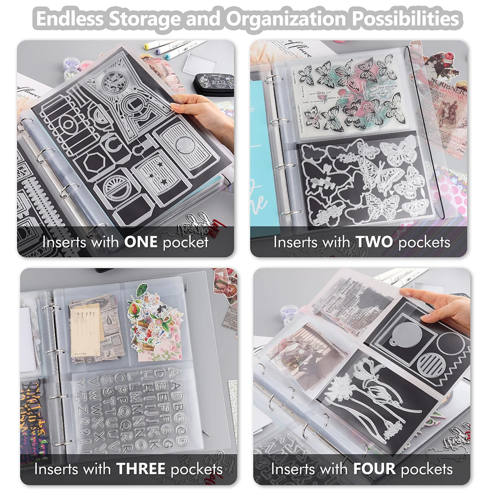 A4 Storage Book Binder Cover Scrapbook Dies and Stamp Storage Folder Page Protectors Pockets Inserts Organizer Collection Album
