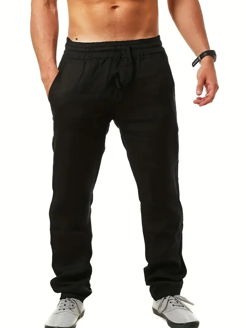 Men's Comfortable Cotton Linen Pants Summer Drawstring Casual Loose Pants Daily Casual Outdoor Versatile Solid Color Pants