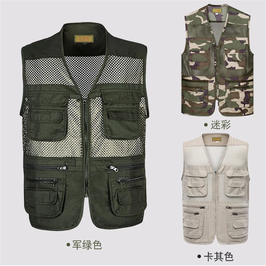 

2024 New Summer Men Mesh Vest Multi-pocket Hiking Fishing Cargo Waistcoat Outdoor Leisure Workwear Male Sleeveless Jacket