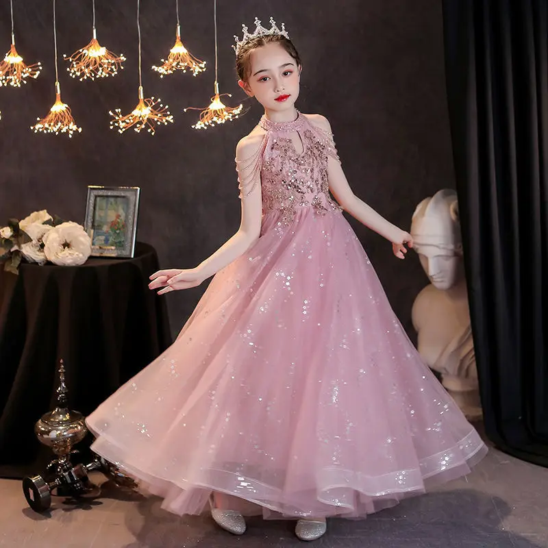 

Beaded Flowers Children Pageant Gown Gorgeous Girls Princess long Dress teen Girl Clothing Kids Dresses For Party Wedding Dress