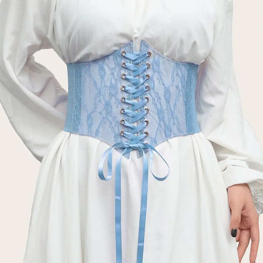 Breiter Spitzen-Korsettgürtel mit Blumenstickerei, dehnbarer Seiden-Elastikgürtel, PU-Leder DIY Schlankheitsgürtel – Detail 4