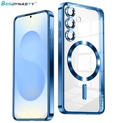 Luxury Soft Silicone Plating Armor Magnetic Phone Case with MagSafe Compatibility - S22 Ultra (Light Blue)