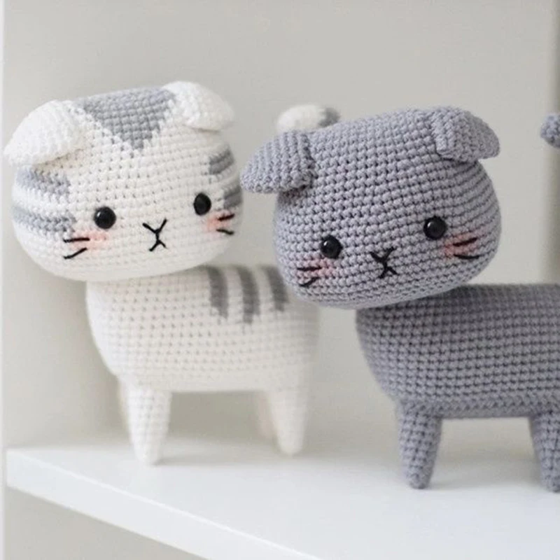 Handmade Woven Cat DIY Material Bag Wool Crochet Knitted Cute Little Flower Cat Ornament Doll Creative Gift Material Bag 6