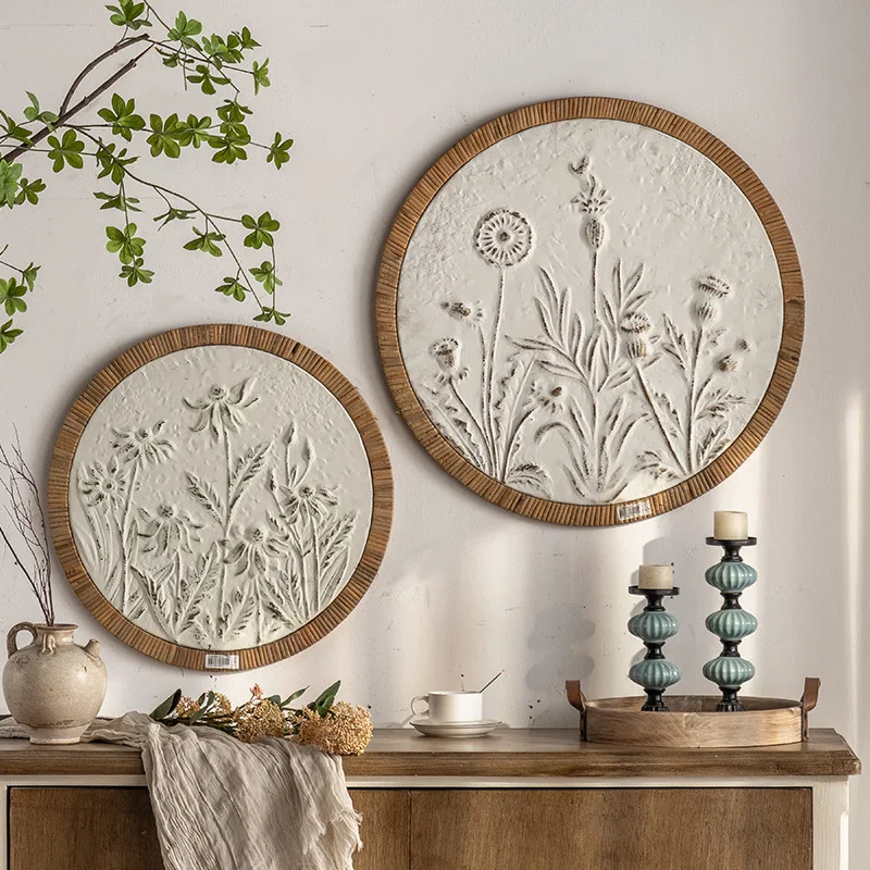 

Circular wall, wooden decoration, mural, homestay restaurant, white relief wall decoration