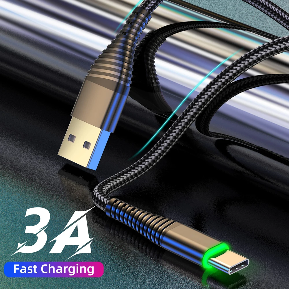 Светодиодный кабель UKGO 3 А USB Type-C для передачи данных, провод для быстрой зарядки для iPhone 12, Samsung, Xiaomi, Huawei, кабель Micro USB, провод для передачи данных, шнур