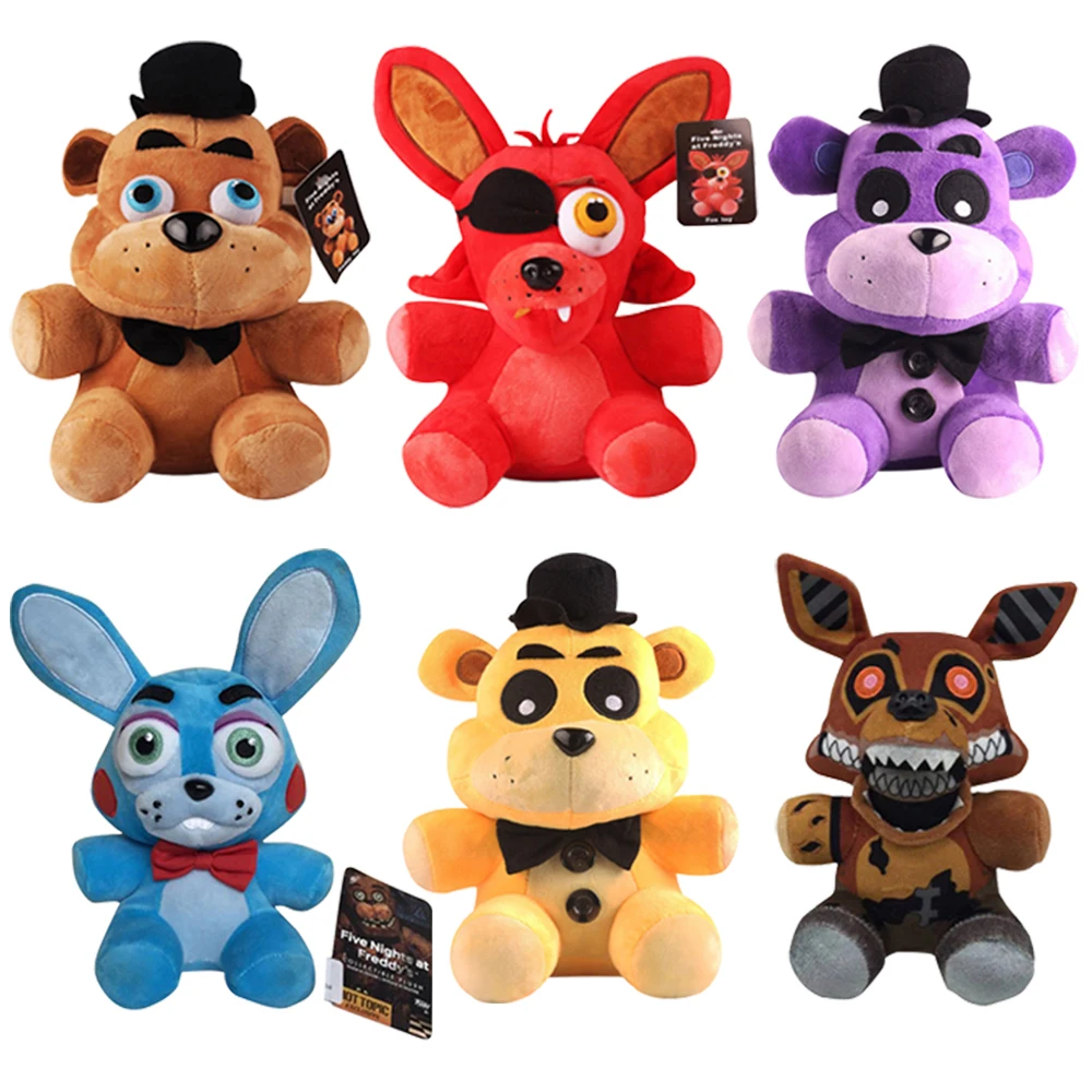 

18cm FNAF Stuffed Plush Toys Freddy Fazbear Bear Foxy Rabbit Bonnie Chica Peluche Juguetes 5 Nights At Freddy Plushie Toys Gifts