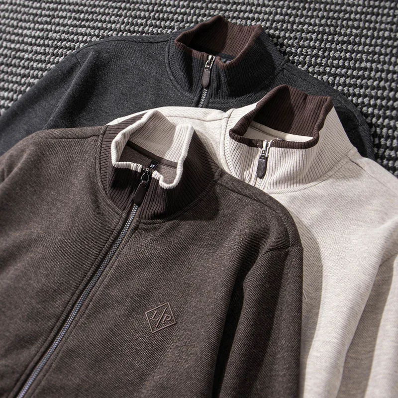 Minglu Autumn Winter Wool Men's Sweatshirts Luxury Solid Color Stnad Collar Letter Embroidery Sport Casual Male Hoodies 4XL
