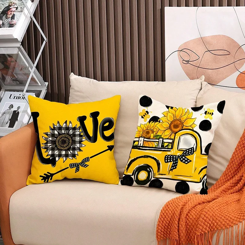 1pcs Set Bee & Letter Graphic Cushion Cover Without Filler Cartoon Cute Decorative Throw Pillow Case For Living Room Home Decor