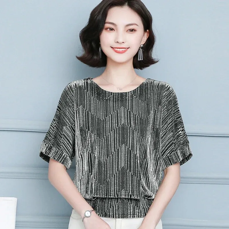 Glitter Shirt Tops Fashion Elegant Shiny Sequin Blouse Tunic Women Blouses Red Golden Shine Women's Blouses New Clothes 10127