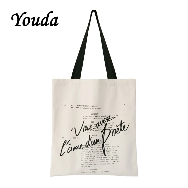 

Youda Original Letter Printing Ladies Canvas Bags Female Students Simple Casual Style Shoulder Bag Shopping Handbag Classic Tote