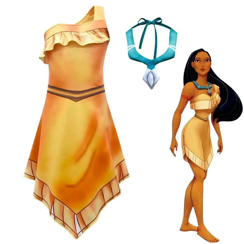 Dziewczyny Pocahonta Charm sukienki karnawał Halloween dzieci księżniczka Pocahontas sukienka naszyjnik kostium na przyjęcie urodzinowe suknie na bal maturalny