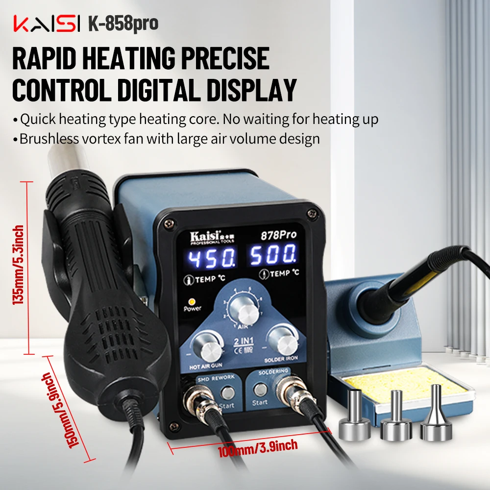 Kaisi 878Pro 700W Soldering Station 2 in 1 Hot Air Gun Solder Station Sleep Mode Electronics Soldering Iron Tools SMD BGA Rework 2