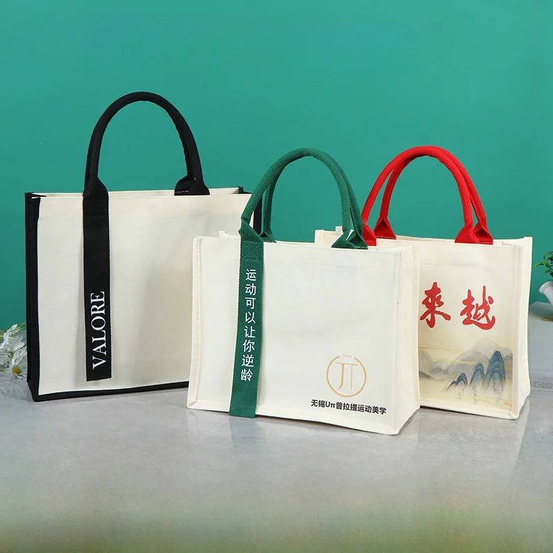 Bolso de lona de gran capacidad con logotipo personalizable, bolso de mano con impresión Digital, bolso de compras ecológico para el hogar y regalos