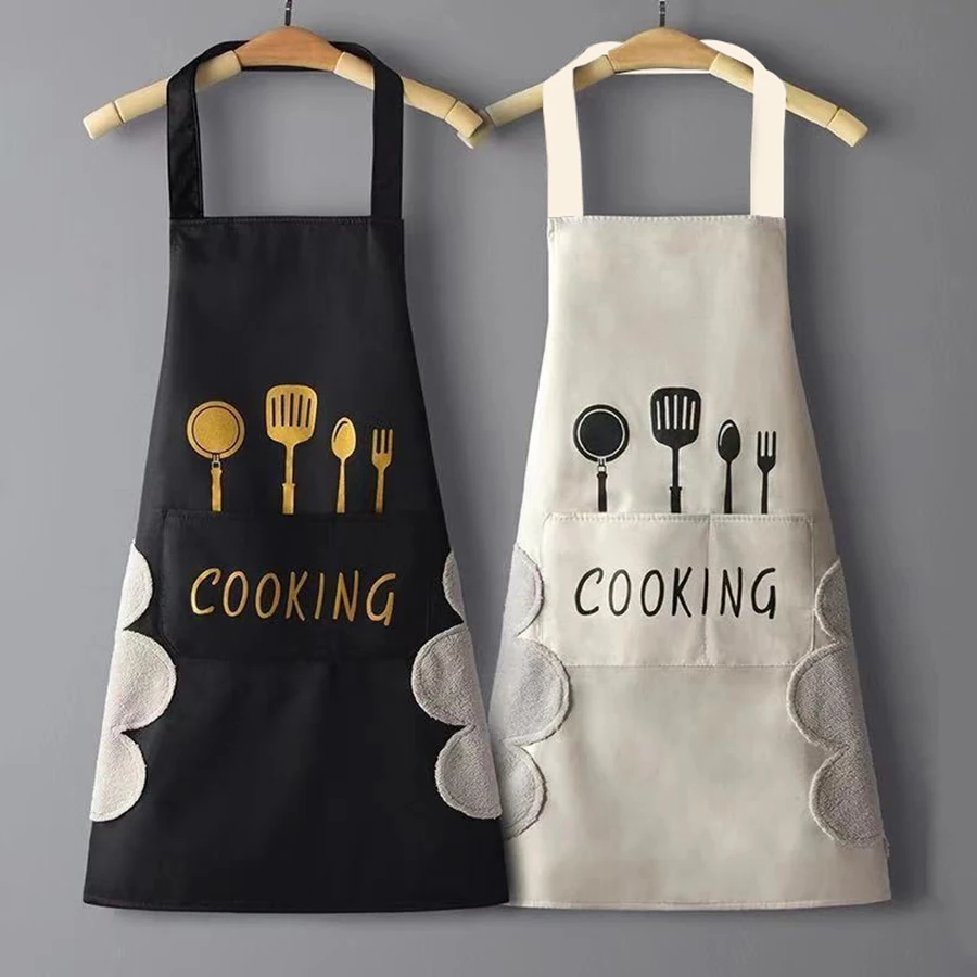 1pc modern minimalist letter COOKING apron with pockets hand wiping cloth kitchen dining room home uniform