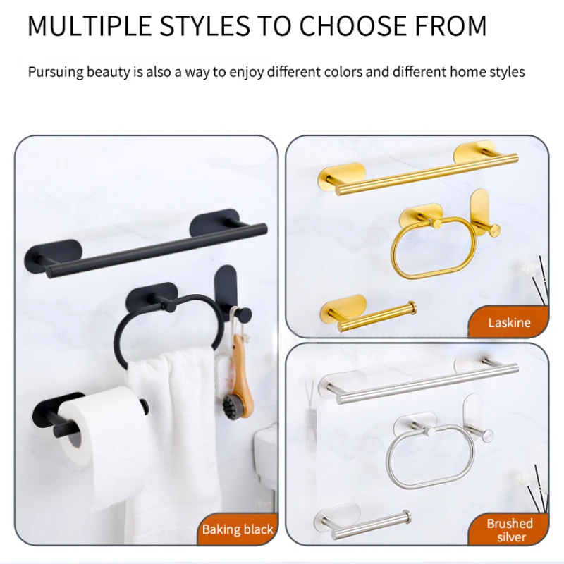 4pcs Wall Mount Toilet Towel Paper Holder Adhesive Black Silver Kitchen Roll Paper Stand Hanging Rack Bathroom Accessories toilet paper holder bathroom hardware set bathroom hardware accessories
