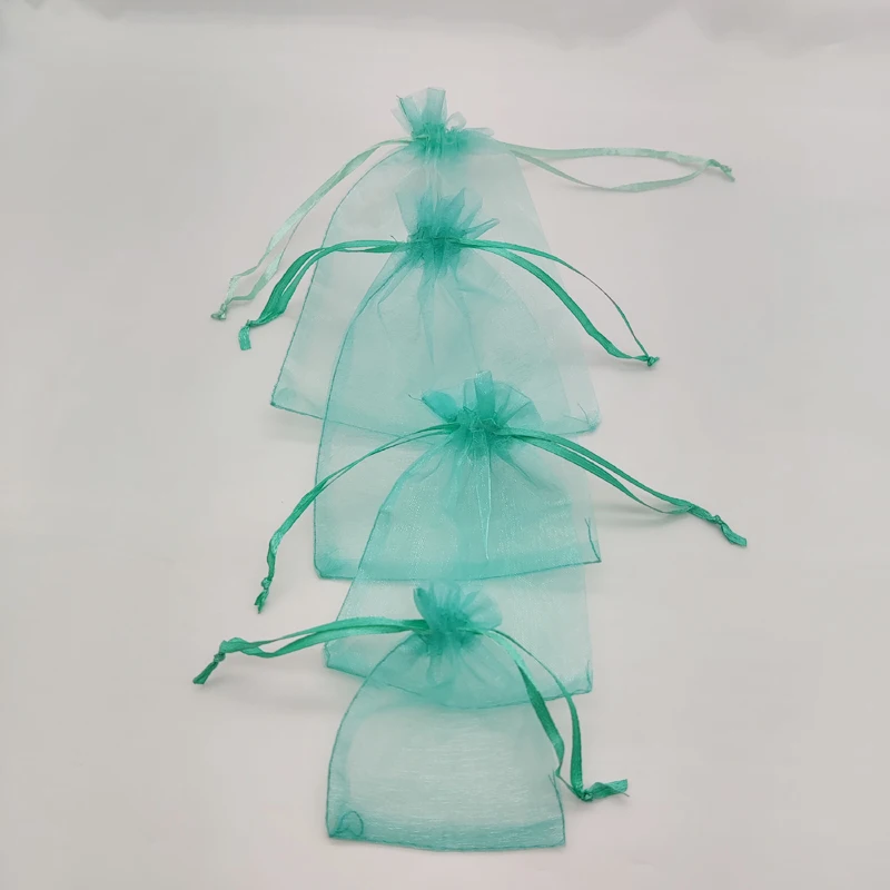 Aqua Green Gift Bag Wholesale Drawstring Organza Bag 100pcs Organza Gift Bags for Wedding Sachet Bags Jewelry Packaging Storage