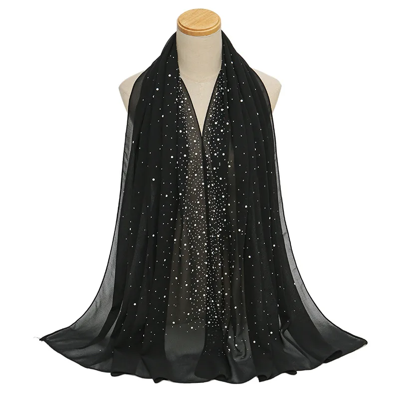 

Fashion Luxury Scarf Women Large Shawls Baked Porcelain Pearls Chiffon Headband Diamond Encrusted Ladies Long Casual