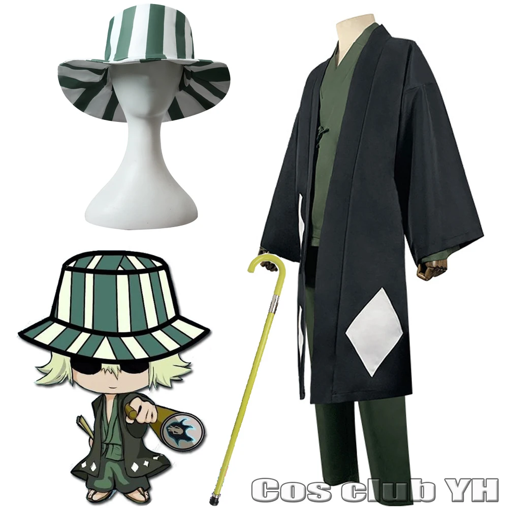 

Anime BLEACH Cosplay Costumes Kisuke Urahara Cosplay Uniforms Cos Crutch Halloween Kimono Men Women Outfit Cape Tops Pants Hat