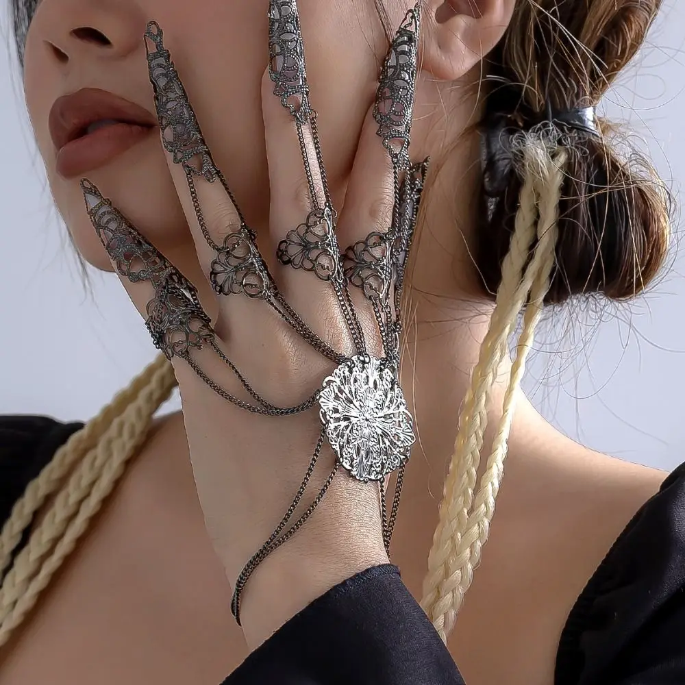 PunkFingercotLinkChainBraceletConnectedFingerRingBraceletsfor