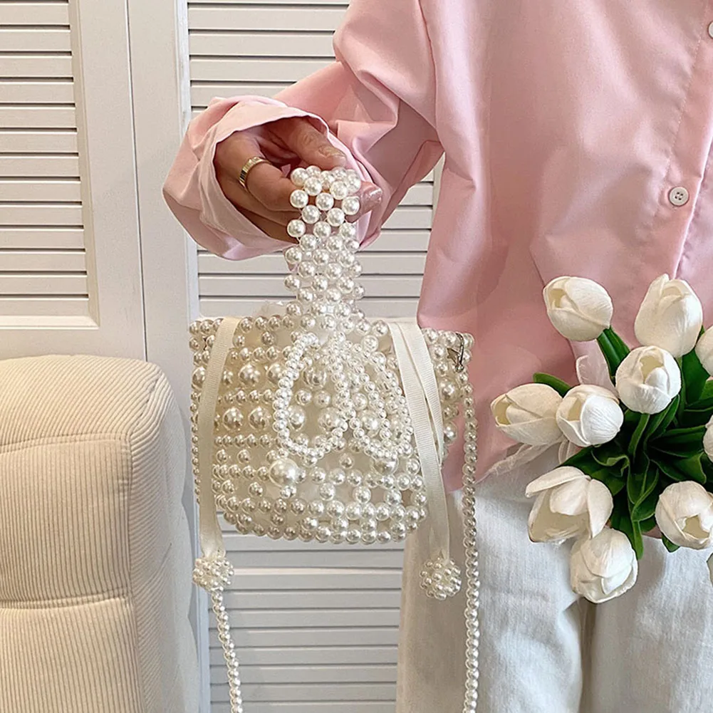 

Mini Pearl Bag for Women 2023 Handmade Vintage Woven Beaded Banquet Party Shoulder Bag Female Wedding Bags Luxury Women's Purse