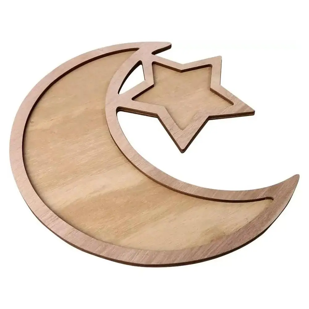 2025 Ramadan Trays - Wooden Eid Mubarak Serving Trays, Moon & Star Dessert Plates, Home Decor, Islamic Gifts For Eid Party J7a7 4