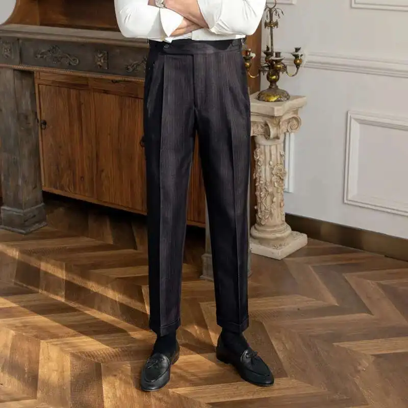 High Waist Business Dress Pants Men Ankle Length Office Social