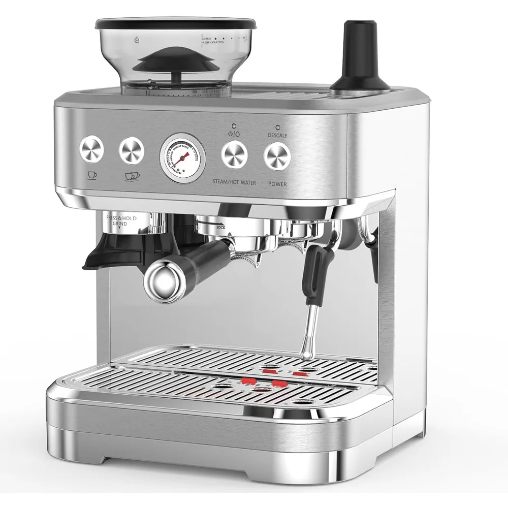 Professional Espresso Machine with Built-In Grinder and Milk Frother, 15 Bar Cappuccino and Latte Maker, Gift for Coffee