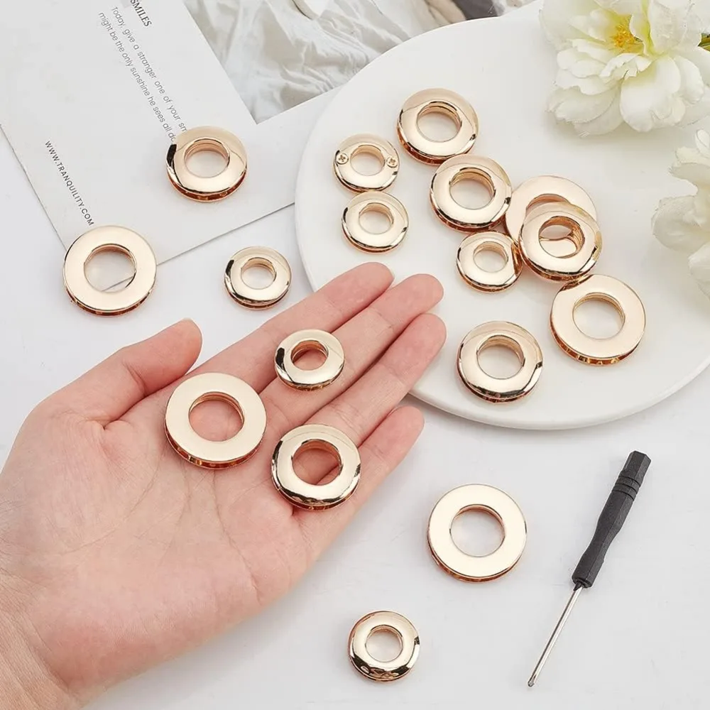 Alloy Eyelets Grommets 18pcs 10.5/13.8/16mm Round Grommet Snap Hole O-Ring Bag Loop Connector