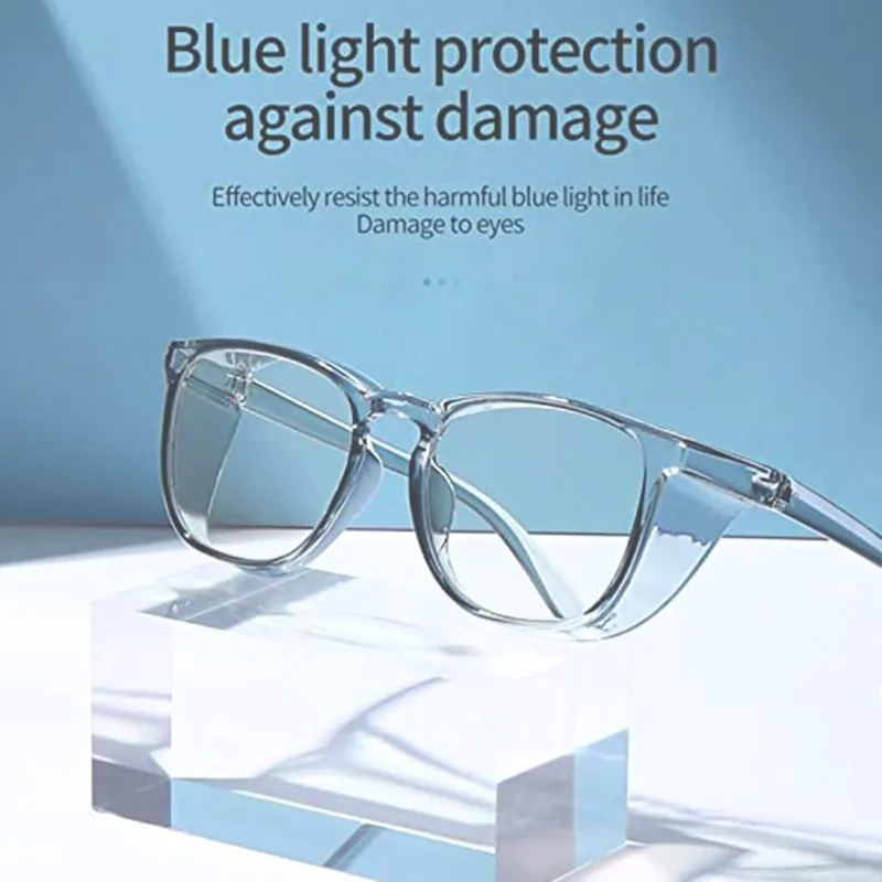 Détail des branches ajustables des lunettes de sécurité antibuée anti-lumière bleue avec protection latérale.