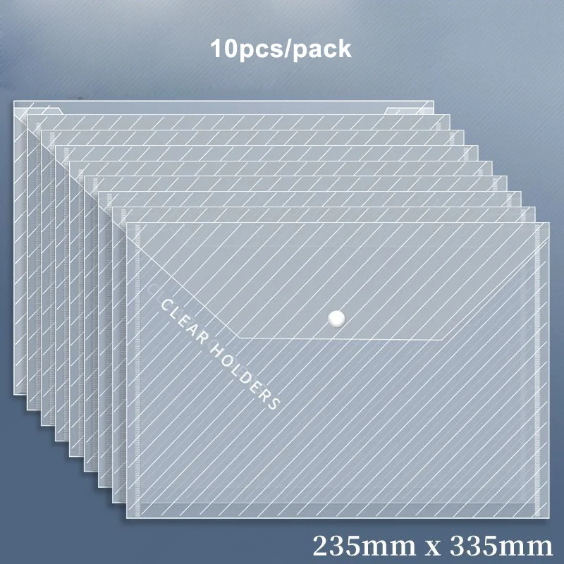 thumbnail image 1 of 10 piezas/paquete A4 de sarga resistente al agua con hebillas a presión, gran capacidad, material de oficina, bolsas de papel de prueba para estudiantes, bolsas de archivos transparentes, 1 of 4