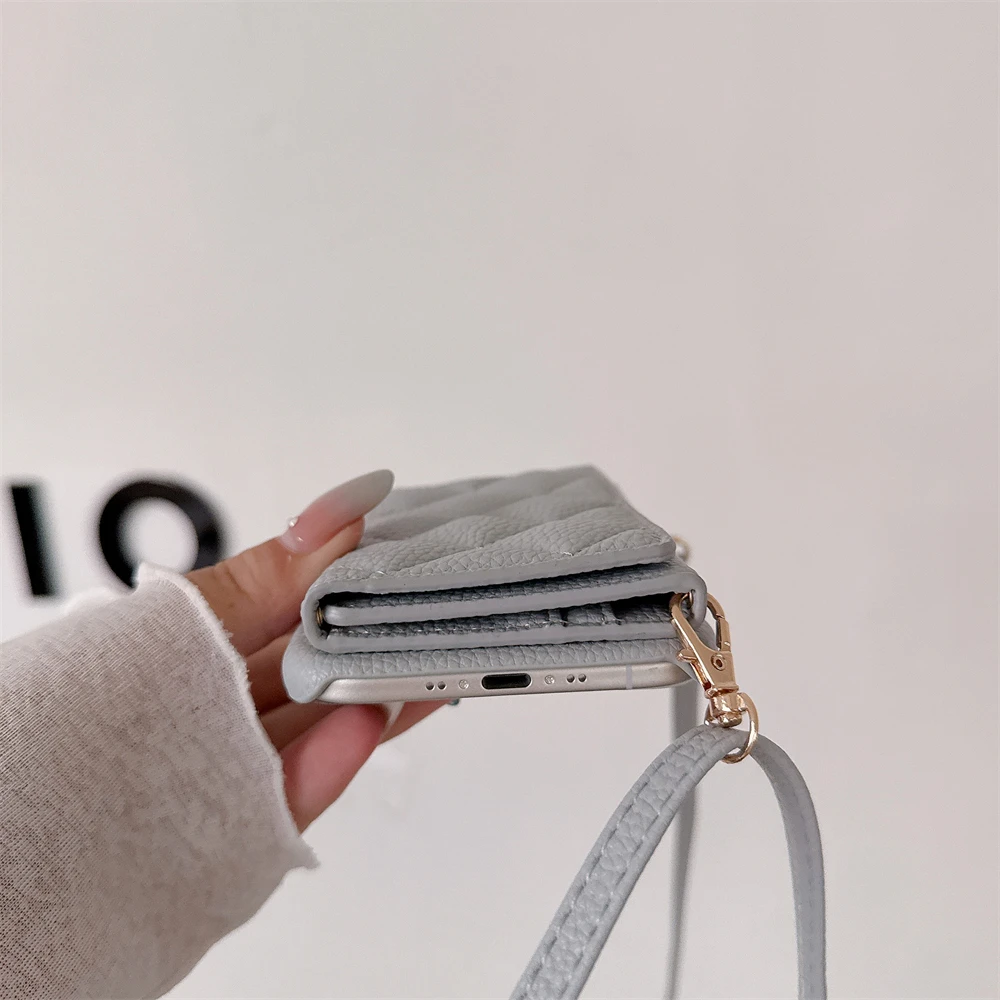 Crossbody Lanyard Wallet Case with Card Holder and Leather Cover
