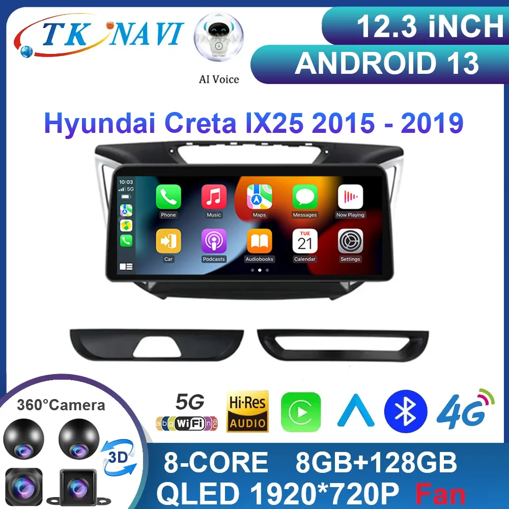 

12.3 Inch Android 13 For Hyundai Creta IX25 2015 - 2019 Car Radio video split Multimedia Navigation Carplay QLED DSP WIFI 360