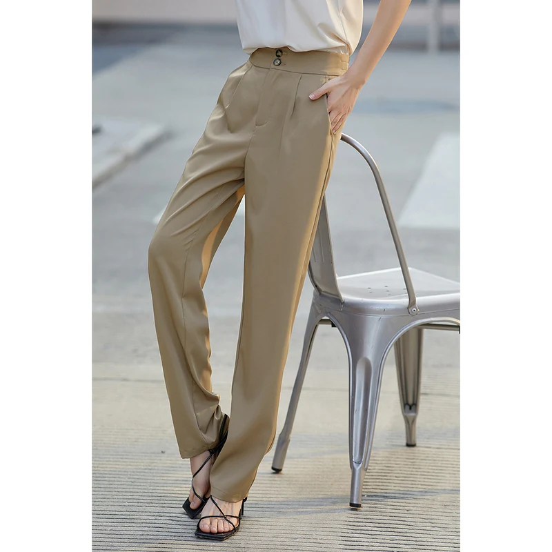 INMAN Summer Casual Women's Pants Commuter Trousers High Waist Office Lady Fashion Loose Elegant Long Pants Pure Color Versatile