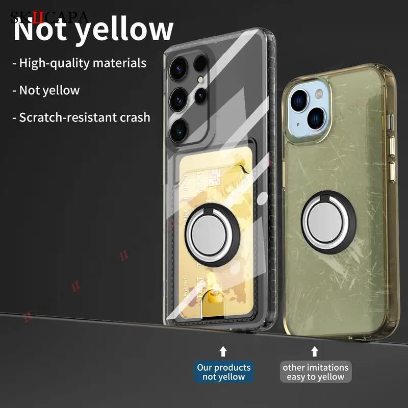 Clear Phone Case with Ring Holder and Wallet Card Slot - Soft Back Cover