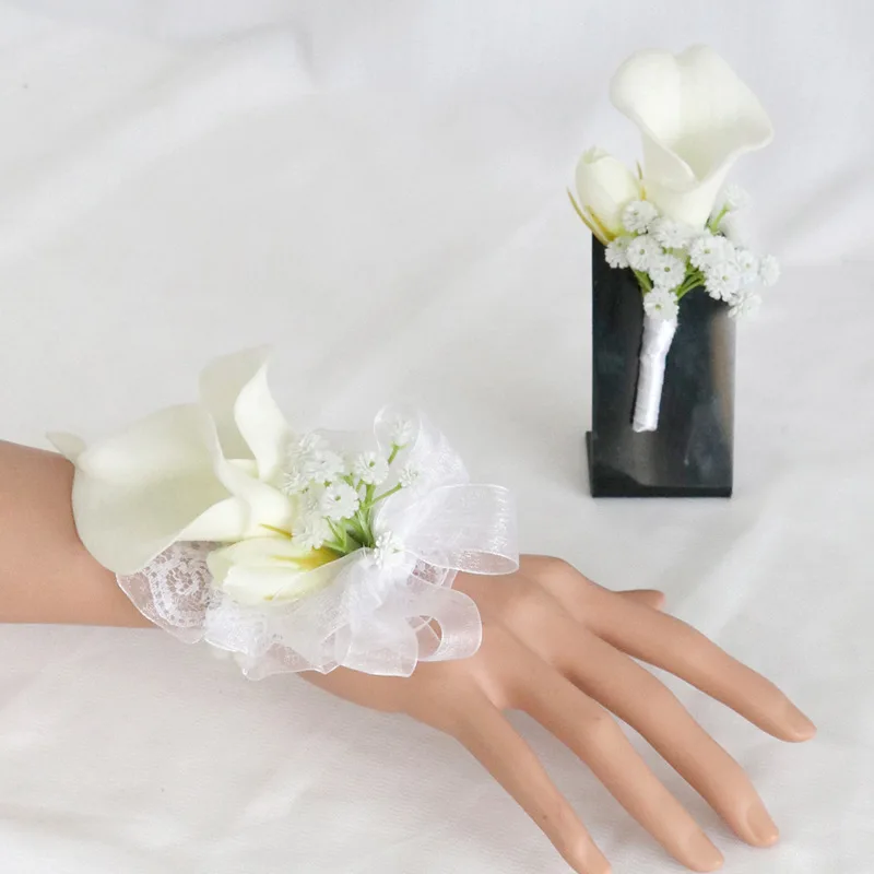 Wedding accessories bridegroom bride corsage bridesmaid sisters wrist flower banquet boudoir hand flower imitation calla lily - 5