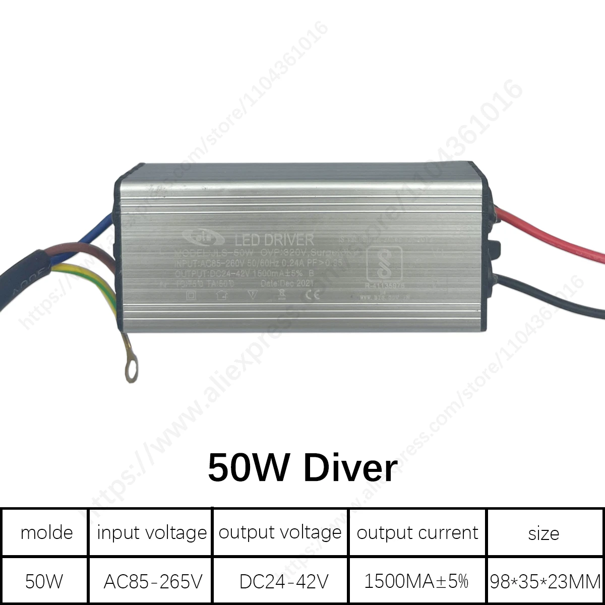 Waterproof No Flicker LED Driver Power Supply, 24-42V, 85-265V AC