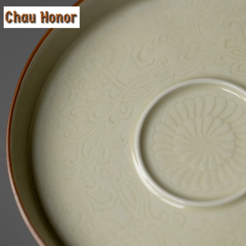 Honey-glazed Bearing Dry Bubble Table Household Porcelain Fruit Plate Celadon Teapot Tray Retro Kung Fu Pot Holder Tea Ceremony