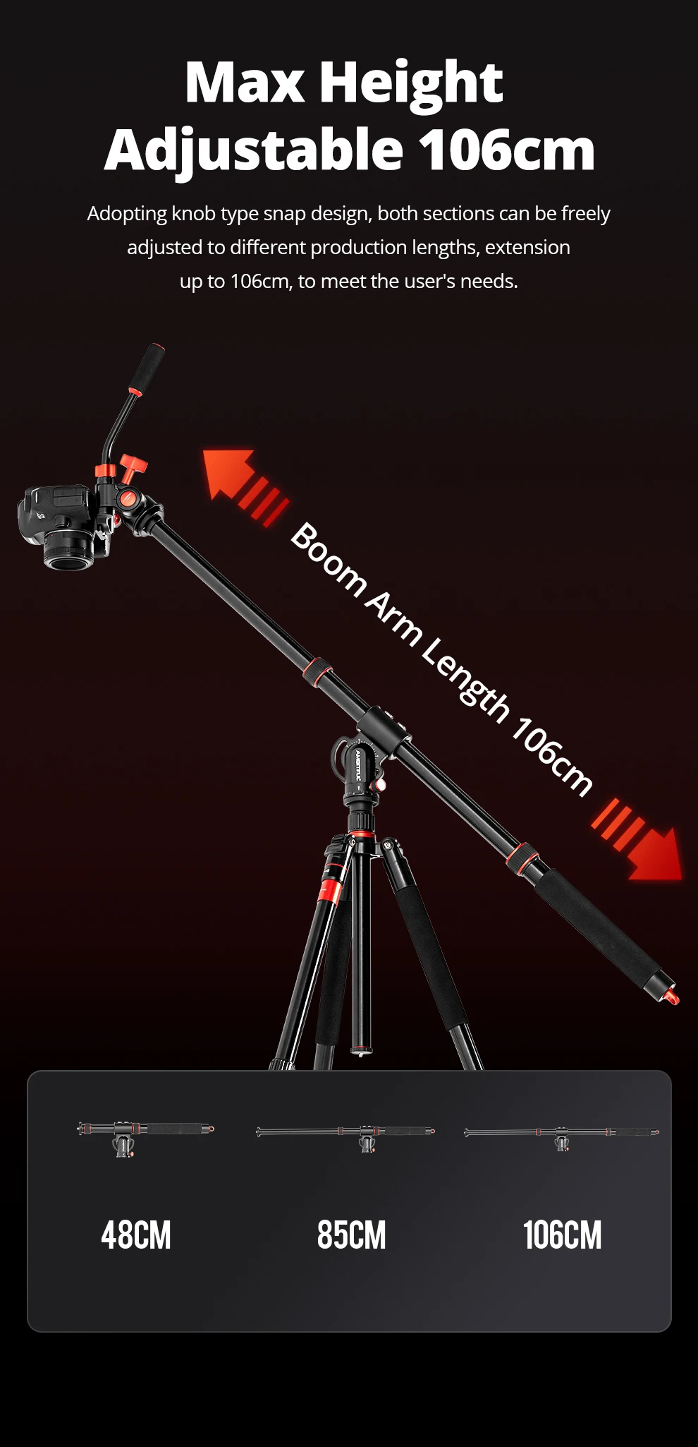 GM104 106cm Aluminium Alloy Tripod Extended Crossbar Adjusted Multi-Angle Shooti