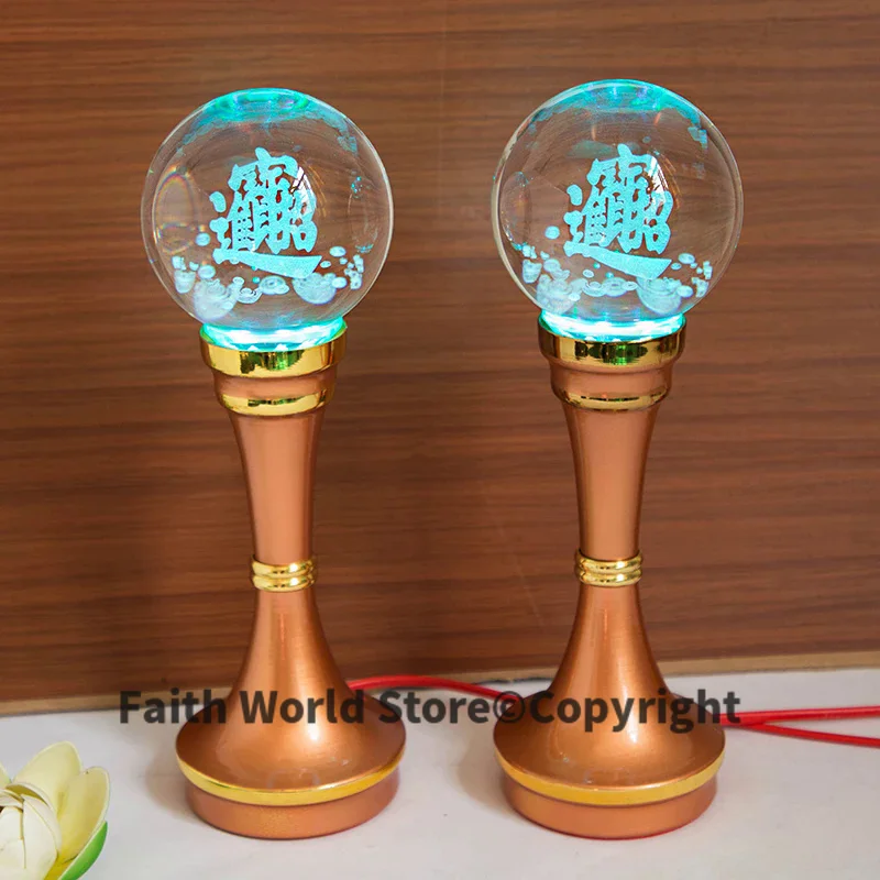 

2PCS Buddhist HOME Temple shrine enshrine worship Money Drawing Business booming luck God of wealth crystal lotus color lamp